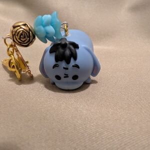 Upcycled Blue Eeyore Keychain Or Bag Clip with Gold and Blue Charms